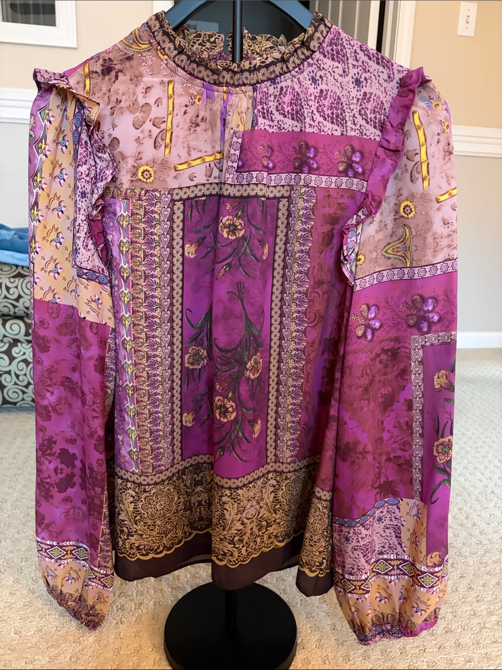 JODIFL Purple & Gold Patchwork Boho Blouse